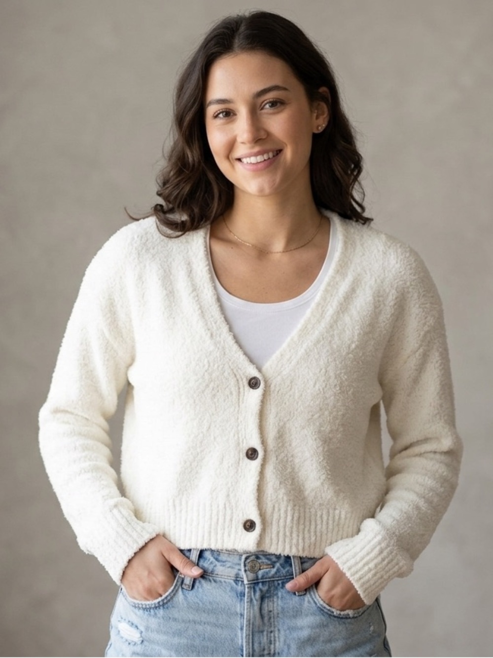 Moral Fiber V-Neck Button-Front Cardigan - Cream